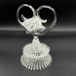 Vintage Hand Blown Ornate Glass Wedding Cake Topper Wedding Bells Heart 7”